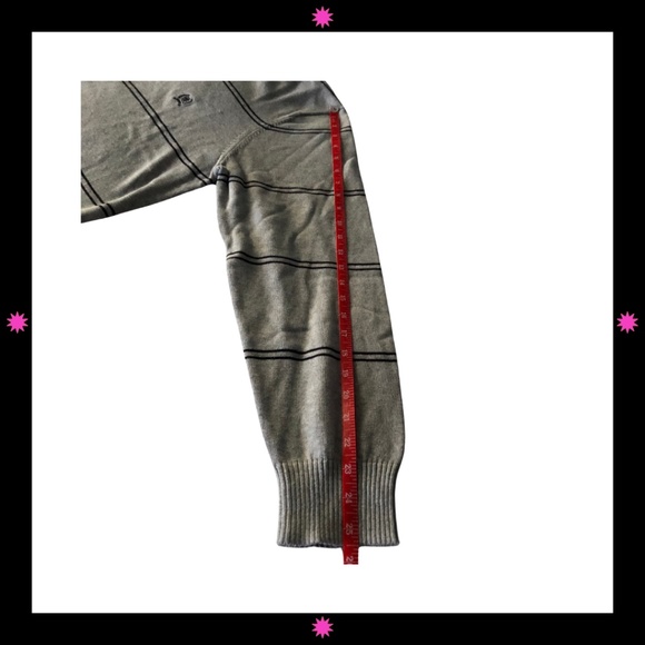 MEN'S GRAY SWEATER WITH NAVY BLUE THIN STRIPES BY TOMMY HILFIGER LARGE - Picture 9 of 9